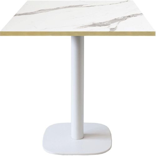 Tisch 70 x 70 cm – Rundes Modell aus weißem Marmor mit Messingkanten