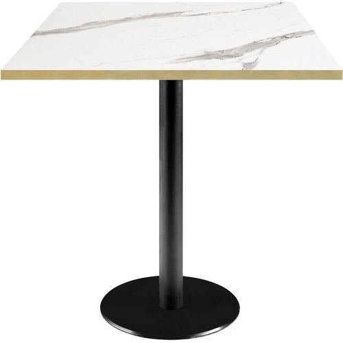 Tisch 70 x 70 cm – Modell Rom aus weißem Marmor mit Messingkanten