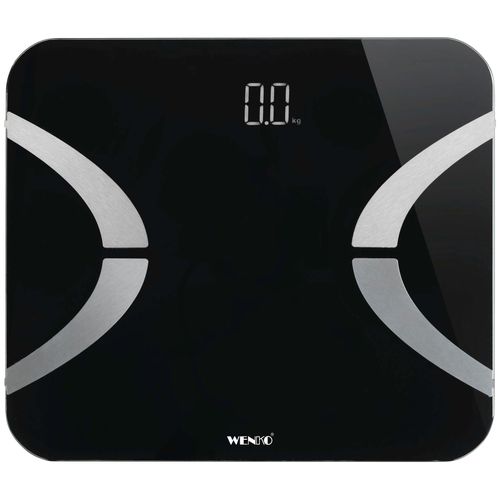 Körper-Analyse-Waage WENKO, schwarz, B:31,2cm H:2,1cm T:26cm, Glas, Kunststoff, Personenwaagen, Bluetooth Körperfettwaage