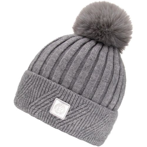 Bommelmütze CHILLOUTS, Damen, grau, Baumwollmischung, unifarben, Mützen, mit elastischem Bündchen