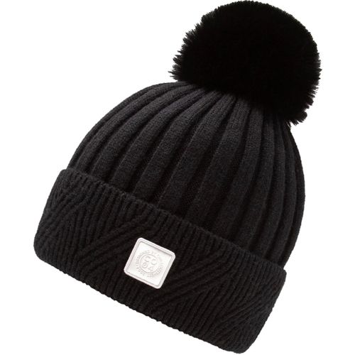 Bommelmütze CHILLOUTS, Damen, schwarz, Baumwollmischung, unifarben, Mützen, mit elastischem Bündchen