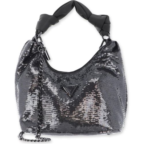 Guess Velina Damen Silber Pailletten elegante Handtasche mit Kette