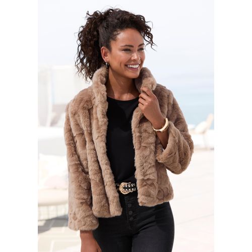 Fellimitatjacke LASCANA, Damen, Gr. 42, grau (taupe), Web, Obermaterial: 100% Polyester. Futter: 100% Polyester, unifarben, Modisch, figurbetont hüftlang, Jacken, kuschelige Kurzjacke aus Teddyplüsch, modisch