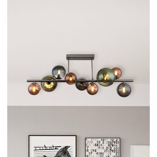 Deckenlampe Riha, Länge 87 cm, rauchgrau/schwarz, 9-flg.