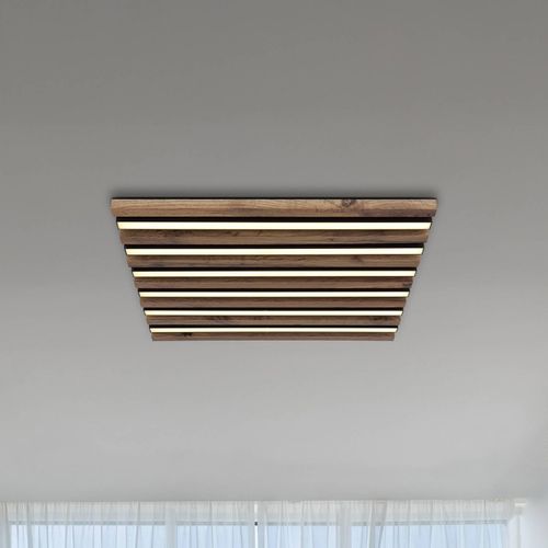 LED-Deckenlampe Hayden, Länge 45 cm, schwarz/holz dunkel