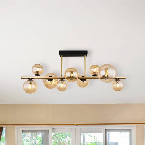 Deckenlampe Riha, Länge 87 cm, amber/messingfarben, 9-flg.