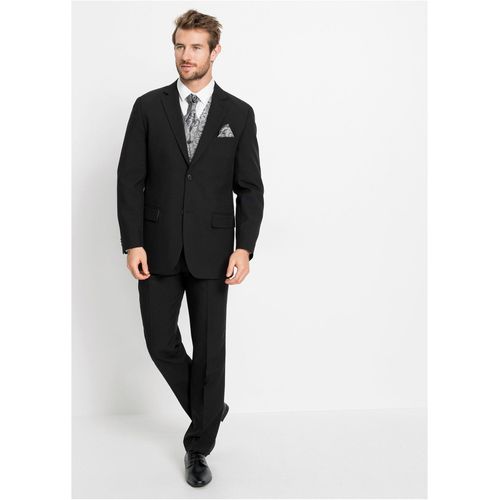 bonprix Hochzeitsanzug (5-tlg.Set) mit Weste und Plastron Regular Fit, schwarz, Gr.56, Formeller 5-tlg. Anzug mit edlem Plastron