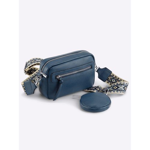 Handtasche HEINE, Damen, Gr. B/H/T: 19cm x 14cm x 8cm, blau (marine), Microfaser, Textil, Viskosemischung, unifarben, Taschen