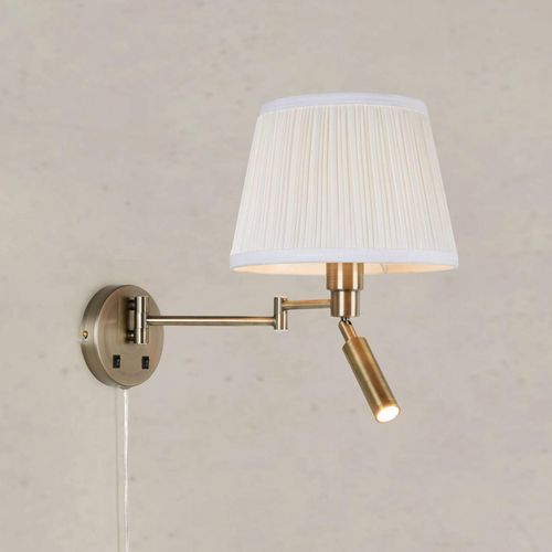Wandlampe Pivot, naturweiß/messingfarben, 43 cm, 2-flg.