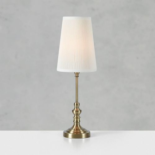 Tischlampe Noble, messingfarben/naturweiß, Höhe 56 cm, Stoff