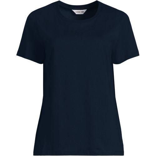 Supima T-Shirt mit Rundhalsausschnitt, Damen,  Blau, Baumwolle, by Lands' End