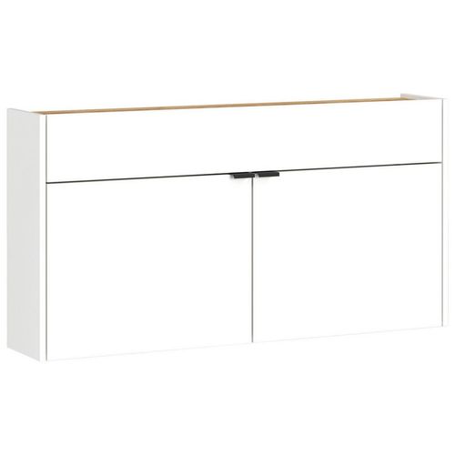 Schuhschrank GW-Ameca , Weiß, Eiche , Metall , 4 Fächer , 1 Schubladen , 110x57x22 cm , FSC , Typenauswahl, Beimöbel erhältlich, hängend , Garderobe,