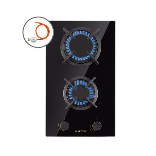 Goldflame Domino Gaskochfeld 2-flammig Messing-Brenner Glaskeramik