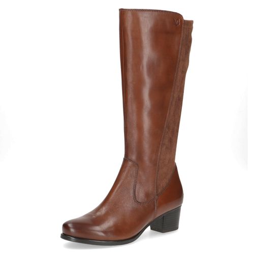 Stiefel CAPRICE, Damen, Gr. 37,5, Normalschaft, braun (cognac), Leder, Textil, Schuhe, Blockabsatz, Langschaftstiefel in klassischer Eleganz