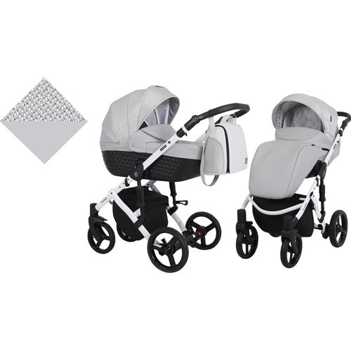Kinderwagen TIARO Sportwagen Babywagen Babyschale Komplettset Kinder Wagen Set 2 in 1 (Grau, Rahmenfarbe: Weiß)
