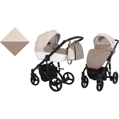 Kinderwagen TIARO Sportwagen Babywagen Babyschale Komplettset Kinder Wagen Set 2 in 1 (Braun mit Creme, Rahmenfarbe: Schwarz)