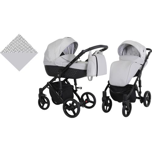 Kinderwagen TIARO Sportwagen Babywagen Babyschale Komplettset Kinder Wagen Set 2 in 1 (Grau, Rahmenfarbe: Schwarz)