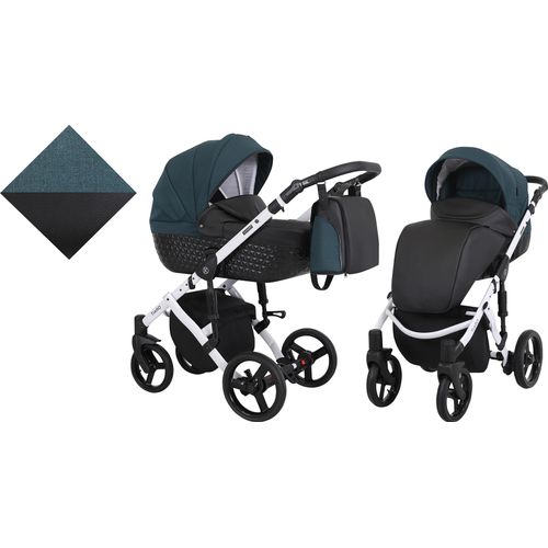 Kinderwagen TIARO Sportwagen Babywagen Babyschale Komplettset Kinder Wagen Set 2 in 1 (Schwarz mit Grün, Rahmenfarbe: Weiß)