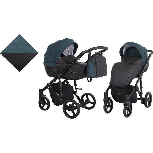 Kinderwagen TIARO Sportwagen Babywagen Babyschale Komplettset Kinder Wagen Set 2 in 1 (Schwarz mit Grün, Rahmenfarbe: Schwarz)