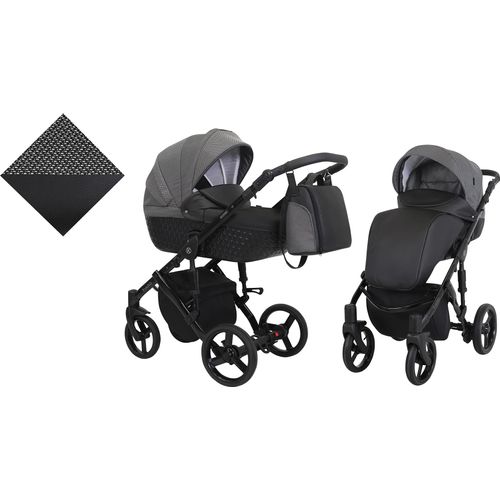 Kinderwagen TIARO Sportwagen Babywagen Babyschale Komplettset Kinder Wagen Set 2 in 1 (Schwarz mit Pepitamuster, Rahmenfarbe: Schwarz)