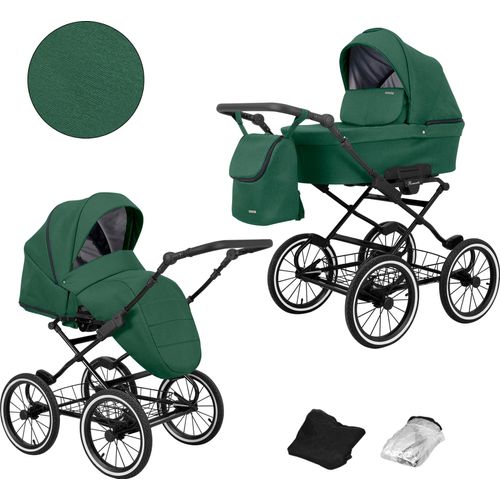 Kinderwagen ROMANTIC Sportwagen Babywagen Babyschale Komplettset Kinder Wagen Set 2 in 1 (grün, Rahmenfarbe: Schwarz)