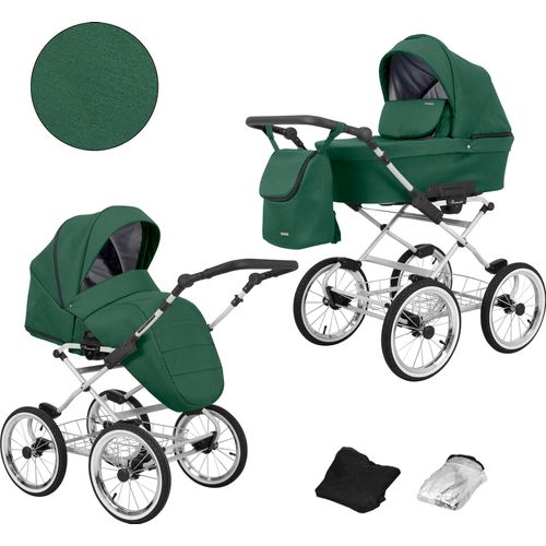 Kinderwagen ROMANTIC Sportwagen Babywagen Babyschale Komplettset Kinder Wagen Set 2 in 1 (grün, Rahmenfarbe: grau)