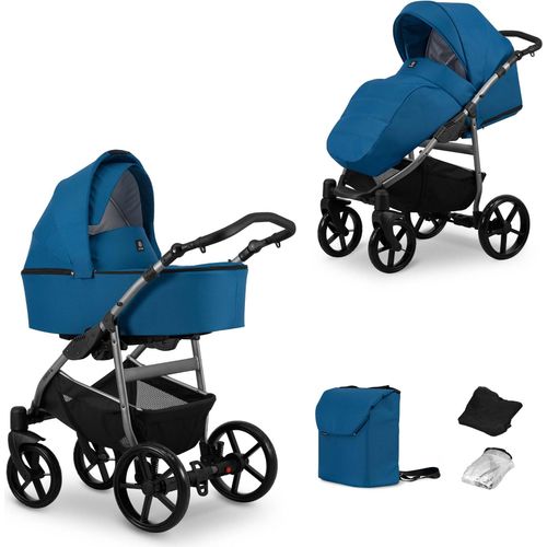 Kinderwagen MATA Sportwagen Babywagen Babyschale Komplettset Kinder Wagen Set 2 in 1 (marine, Rahmenfarbe: Graphite)