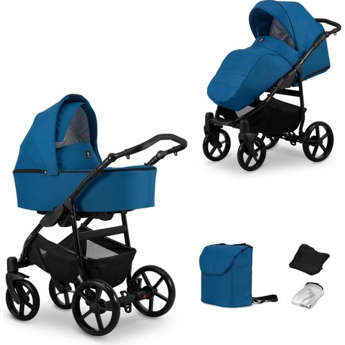 Kinderwagen MATA Sportwagen Babywagen Babyschale Komplettset Kinder Wagen Set 2 in 1 (marine, Rahmenfarbe: Schwarz)