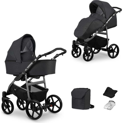 Kinderwagen MATA Sportwagen Babywagen Babyschale Komplettset Kinder Wagen Set 2 in 1 (graphite, Rahmenfarbe: Graphite)