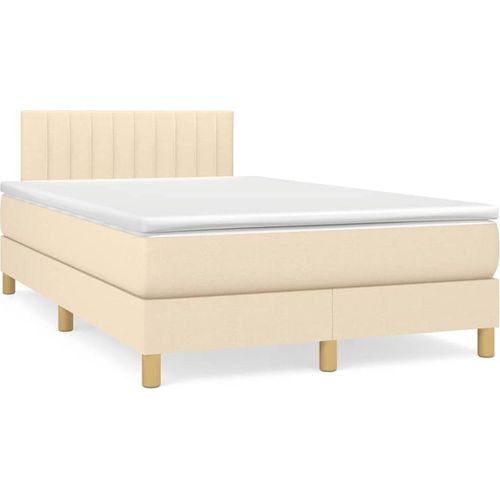 Creme Boxspringbett mit Matratze & LED Creme 120x190 cm Stoff ,Design 2024 Neu