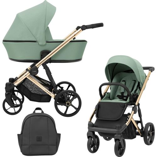 Kinderwagen ARIZO Sportwagen Babywagen Babyschale Komplettset Kinder Wagen Set 2 in 1 (Mint, Rahmenfarbe: Gold)
