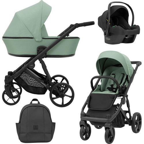 Kinderwagen ARIZO Sportwagen Babywagen Babyschale Komplettset Kinder Wagen Autositz Set 3 in 1 (Mint, Rahmenfarbe: Schwarz)