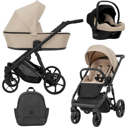 Kinderwagen ARIZO Sportwagen Babywagen Babyschale Komplettset Kinder Wagen Autositz Set 3 in 1 (Cream, Rahmenfarbe: Schwarz)