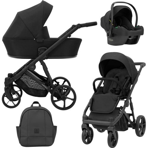 Kinderwagen ARIZO Sportwagen Babywagen Babyschale Komplettset Kinder Wagen Autositz Set 3 in 1 (Black, Rahmenfarbe: Schwarz)