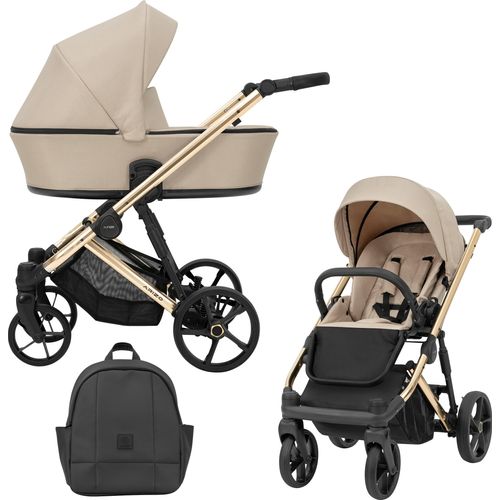 Kinderwagen ARIZO Sportwagen Babywagen Babyschale Komplettset Kinder Wagen Set 2 in 1 (Cream, Rahmenfarbe: Gold)