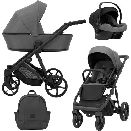 Kinderwagen ARIZO Sportwagen Babywagen Babyschale Komplettset Kinder Wagen Autositz Set 3 in 1 (Graphite, Rahmenfarbe: Schwarz)