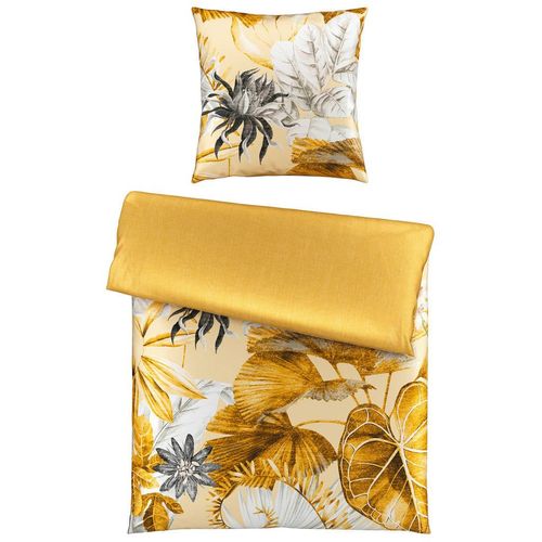 Novel Bettwäsche , Gold , Textil , Blätter , 135x200 cm , pflegeleicht, atmungsaktiv, schadstoffgeprüft , Schlaftextilien, Bettwäsche, Bettwäsche