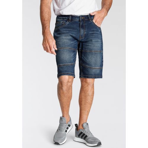 Jeansbermudas H.I.S, Herren, Gr. 42, N-Gr, blau (dunkelblau), Denim/Jeans, Obermaterial: 99% Baumwolle, 1% Elasthan, normal knieumspielend, Jeans, entspannte Passform, gerader Beinschnitt, modische Washed-Optik