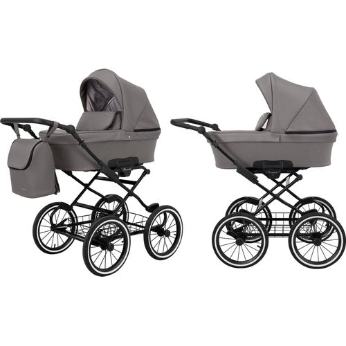 Kinderwagen ROMANTIC Babywagen Babyschale Kinder Wagen Set 1 in 1 (graphit eco, Rahmenfarbe: schwarz Rahmen)