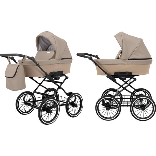 Kinderwagen ROMANTIC Babywagen Babyschale Kinder Wagen Set 1 in 1 (cappucino eco, Rahmenfarbe: schwarz Rahmen)