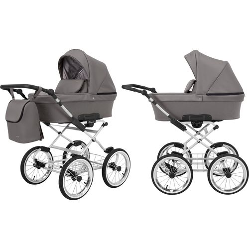 Kinderwagen ROMANTIC Babywagen Babyschale Kinder Wagen Set 1 in 1 (graphit eco, Rahmenfarbe: grauer Rahmen)
