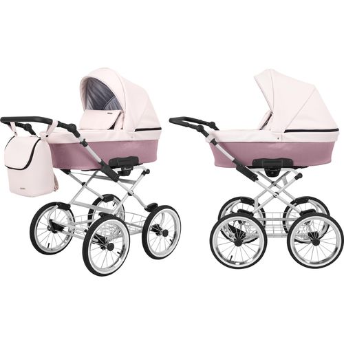 Kinderwagen ROMANTIC Babywagen Babyschale Kinder Wagen Set 1 in 1 (rosa eco, Rahmenfarbe: grauer Rahmen)
