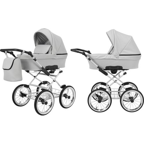 Kinderwagen ROMANTIC Babywagen Babyschale Kinder Wagen Set 1 in 1 (grau eco, Rahmenfarbe: grauer Rahmen)