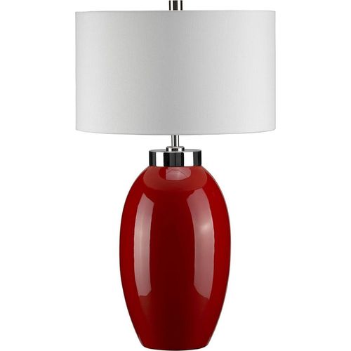 Nachttischlampe Keramik Stoff Retro Creme Rot 58 cm E27 Tischleuchte
