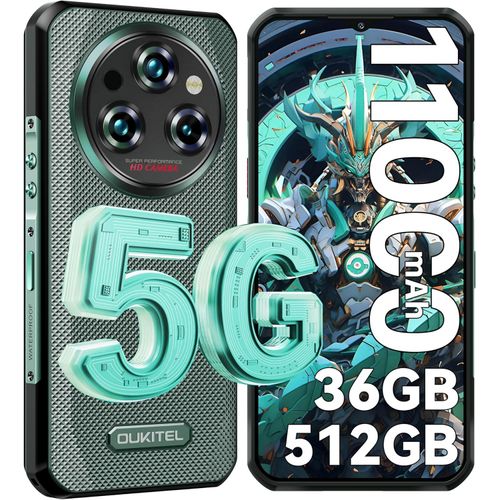 OUKITEL WP35 Pro Outdoor Smartphone 5G 36GB+512GB Android 14 Outdoor Handy Ohne Vertrag Nachtsicht ,11000mAh 6,6” FHD+ IP68 GPS NFC, Grün
