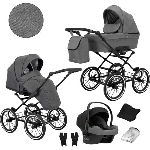 Kinderwagen ROMANTIC Sportwagen Babywagen Babyschale Komplettset Kinder Wagen Set 3 in 1 (ROM-06, Rahmenfarbe: Schwarz)
