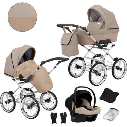 Kinderwagen ROMANTIC Sportwagen Babywagen Babyschale Komplettset Kinder Wagen Set 3 in 1 (ROM-12, Rahmenfarbe: grau)