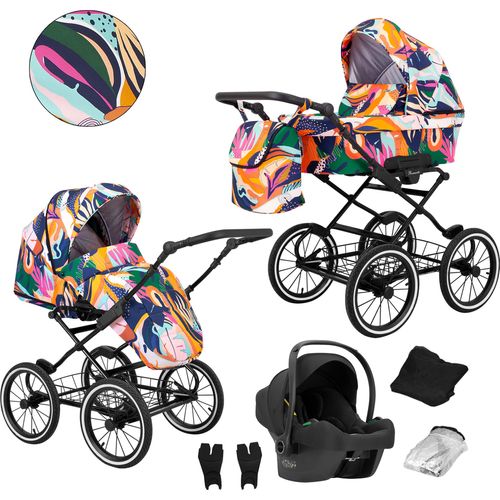 Kinderwagen ROMANTIC Sportwagen Babywagen Babyschale Komplettset Kinder Wagen Set 3 in 1 (ROM-01, Rahmenfarbe: Schwarz)