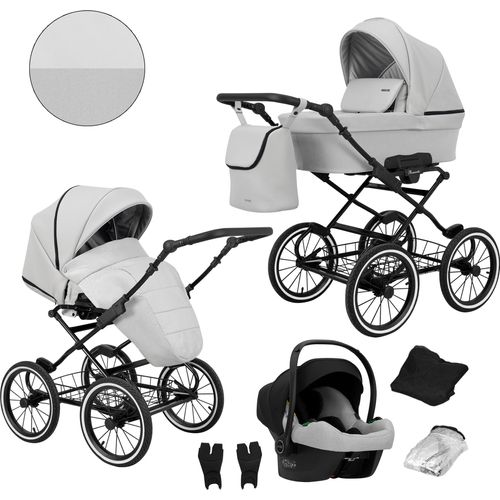 Kinderwagen ROMANTIC Sportwagen Babywagen Babyschale Komplettset Kinder Wagen Set 3 in 1 (ROM-09, Rahmenfarbe: Schwarz)