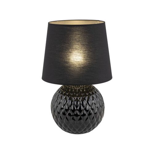 Nachttischlampe Metall Stoff E27 D: 38 cm 60 cm Schwarz rund Klassisch